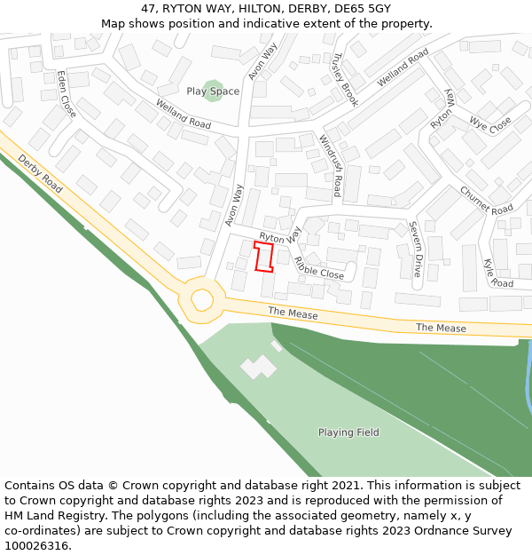 47, RYTON WAY, HILTON, DERBY, DE65 5GY: Location map and indicative extent of plot