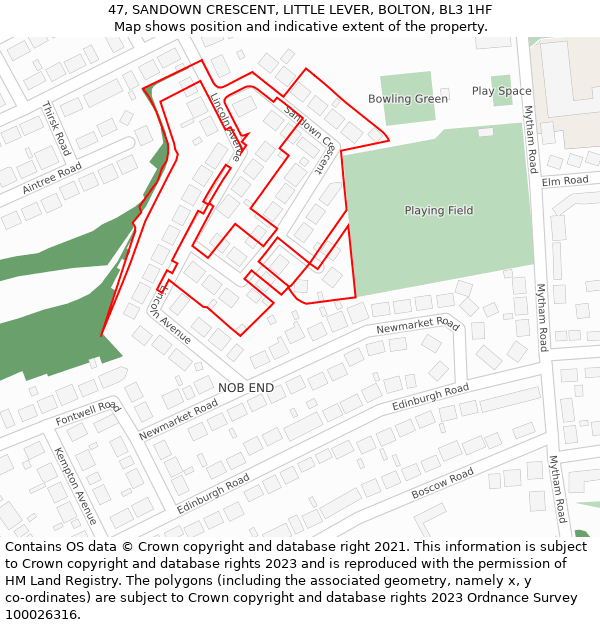 47, SANDOWN CRESCENT, LITTLE LEVER, BOLTON, BL3 1HF: Location map and indicative extent of plot