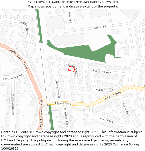 47, SANDWELL AVENUE, THORNTON-CLEVELEYS, FY5 4FN: Location map and indicative extent of plot