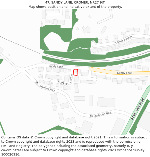 47, SANDY LANE, CROMER, NR27 9JT: Location map and indicative extent of plot