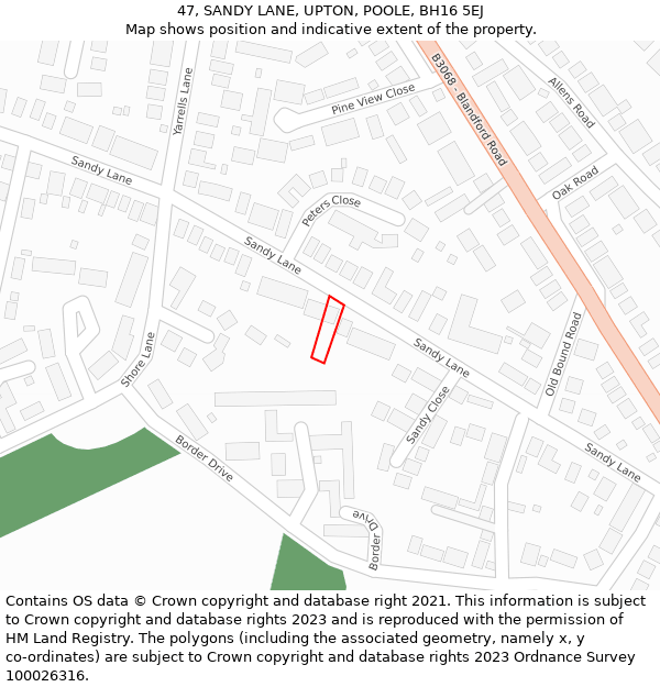 47, SANDY LANE, UPTON, POOLE, BH16 5EJ: Location map and indicative extent of plot