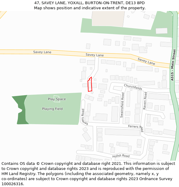 47, SAVEY LANE, YOXALL, BURTON-ON-TRENT, DE13 8PD: Location map and indicative extent of plot