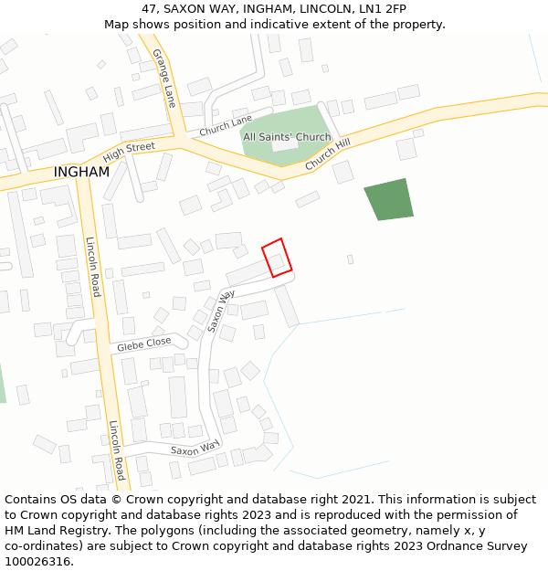 47, SAXON WAY, INGHAM, LINCOLN, LN1 2FP: Location map and indicative extent of plot
