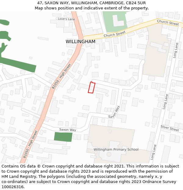 47, SAXON WAY, WILLINGHAM, CAMBRIDGE, CB24 5UR: Location map and indicative extent of plot