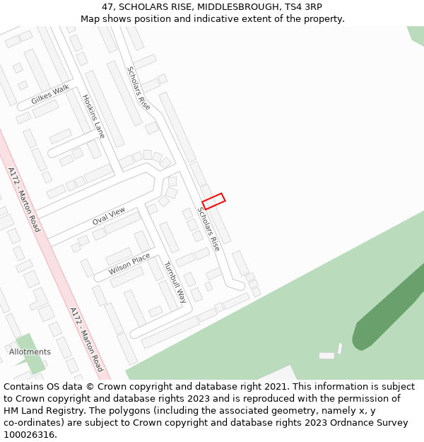 47, SCHOLARS RISE, MIDDLESBROUGH, TS4 3RP: Location map and indicative extent of plot