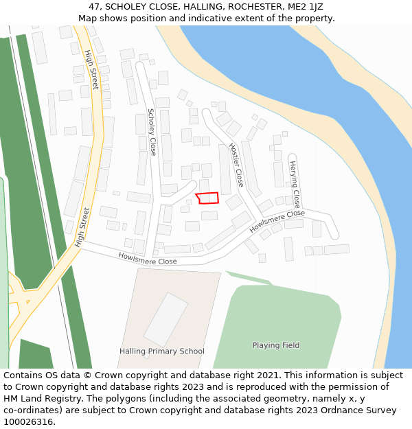 47, SCHOLEY CLOSE, HALLING, ROCHESTER, ME2 1JZ: Location map and indicative extent of plot