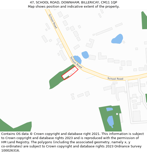 47, SCHOOL ROAD, DOWNHAM, BILLERICAY, CM11 1QP: Location map and indicative extent of plot