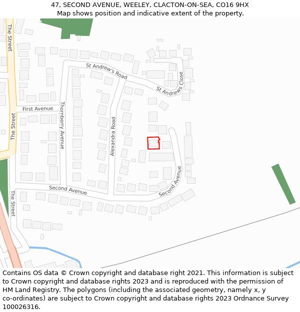 47, SECOND AVENUE, WEELEY, CLACTON-ON-SEA, CO16 9HX: Location map and indicative extent of plot