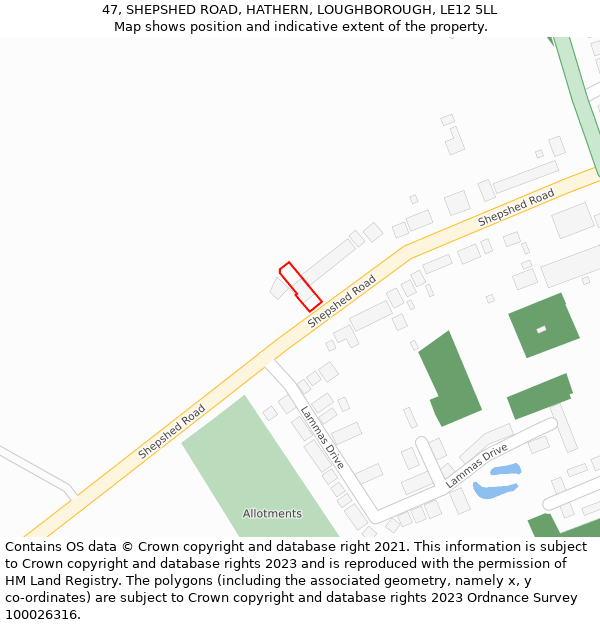 47, SHEPSHED ROAD, HATHERN, LOUGHBOROUGH, LE12 5LL: Location map and indicative extent of plot