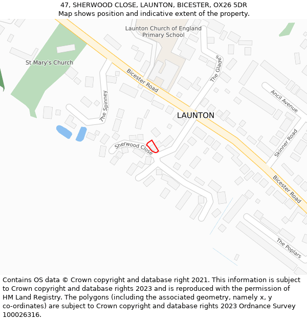 47, SHERWOOD CLOSE, LAUNTON, BICESTER, OX26 5DR: Location map and indicative extent of plot