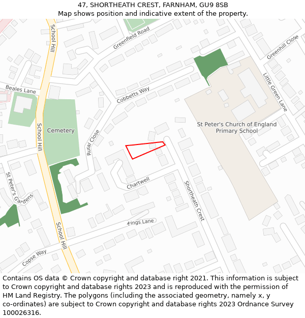 47, SHORTHEATH CREST, FARNHAM, GU9 8SB: Location map and indicative extent of plot