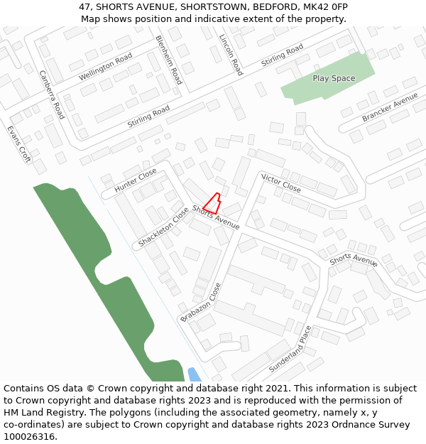 47, SHORTS AVENUE, SHORTSTOWN, BEDFORD, MK42 0FP: Location map and indicative extent of plot