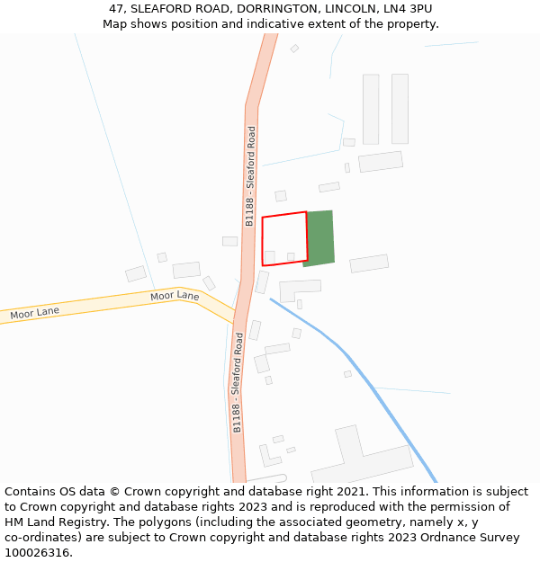 47, SLEAFORD ROAD, DORRINGTON, LINCOLN, LN4 3PU: Location map and indicative extent of plot