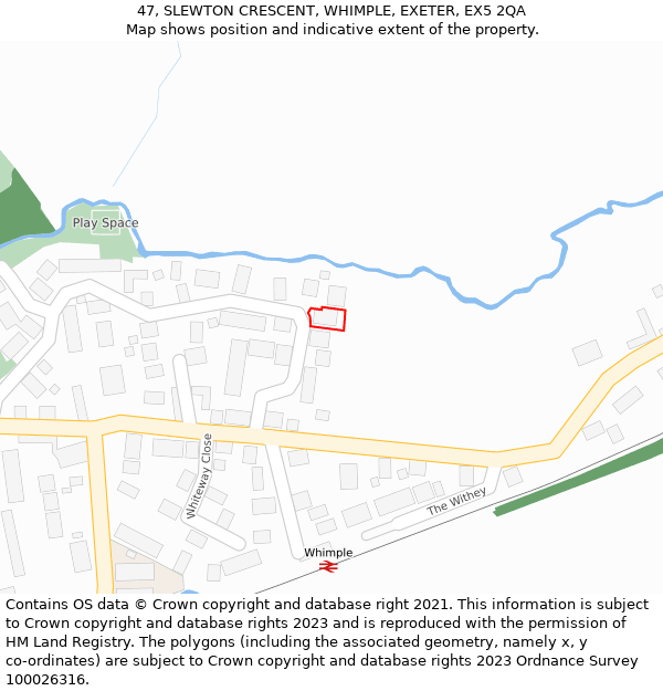 47, SLEWTON CRESCENT, WHIMPLE, EXETER, EX5 2QA: Location map and indicative extent of plot