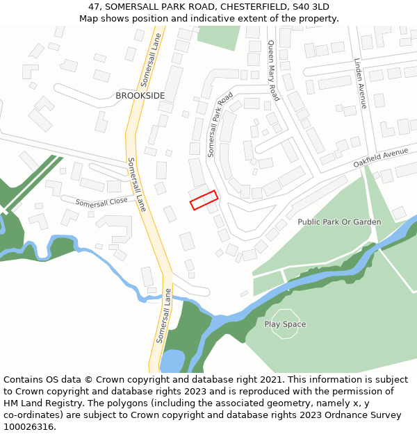 47, SOMERSALL PARK ROAD, CHESTERFIELD, S40 3LD: Location map and indicative extent of plot