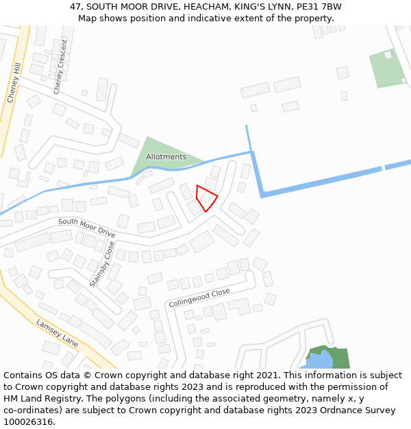 47, SOUTH MOOR DRIVE, HEACHAM, KING'S LYNN, PE31 7BW: Location map and indicative extent of plot