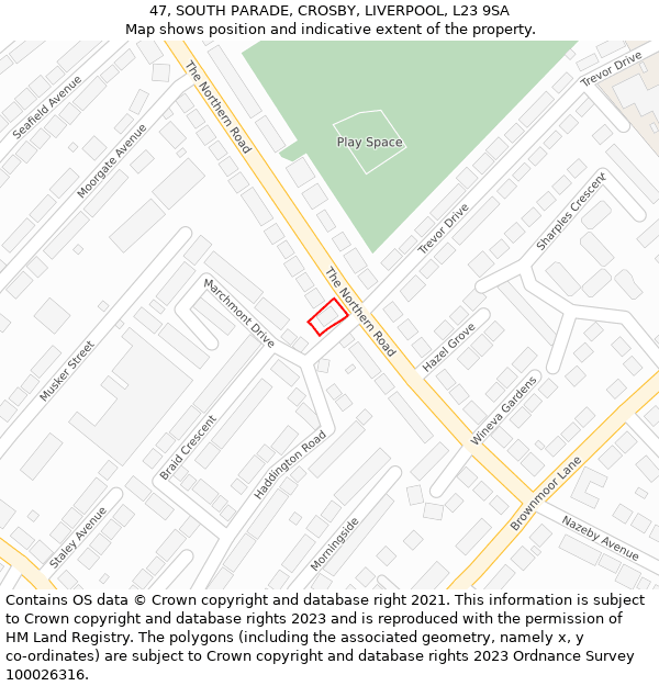 47, SOUTH PARADE, CROSBY, LIVERPOOL, L23 9SA: Location map and indicative extent of plot