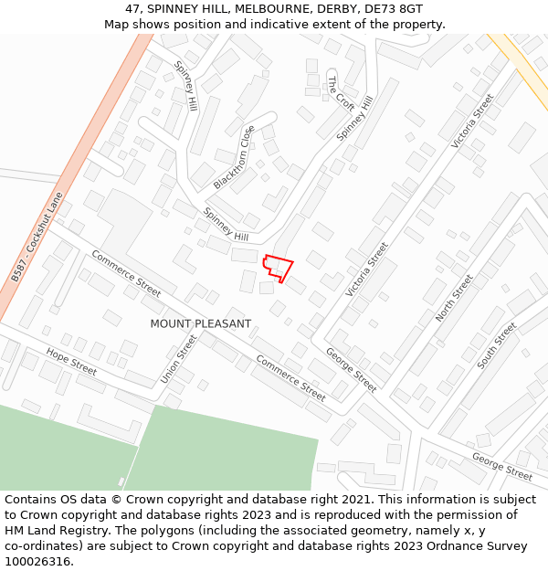 47, SPINNEY HILL, MELBOURNE, DERBY, DE73 8GT: Location map and indicative extent of plot