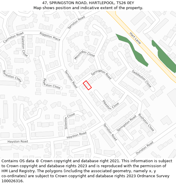 47, SPRINGSTON ROAD, HARTLEPOOL, TS26 0EY: Location map and indicative extent of plot