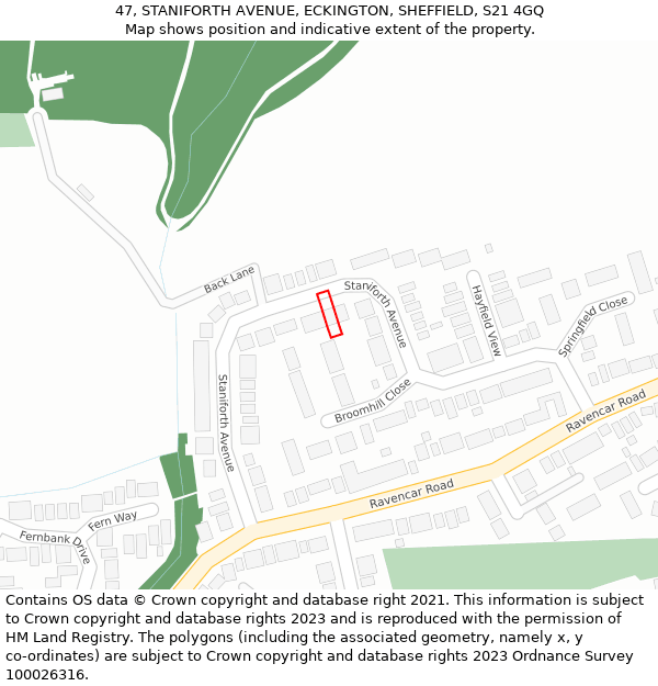 47, STANIFORTH AVENUE, ECKINGTON, SHEFFIELD, S21 4GQ: Location map and indicative extent of plot