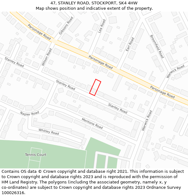 47, STANLEY ROAD, STOCKPORT, SK4 4HW: Location map and indicative extent of plot