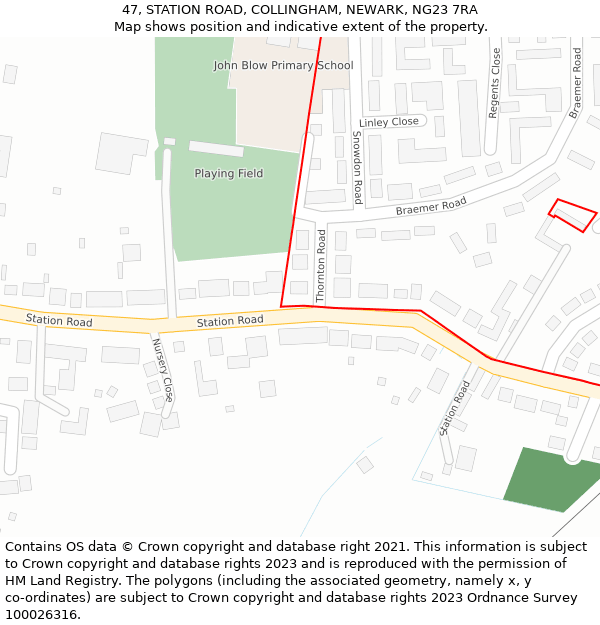 47, STATION ROAD, COLLINGHAM, NEWARK, NG23 7RA: Location map and indicative extent of plot