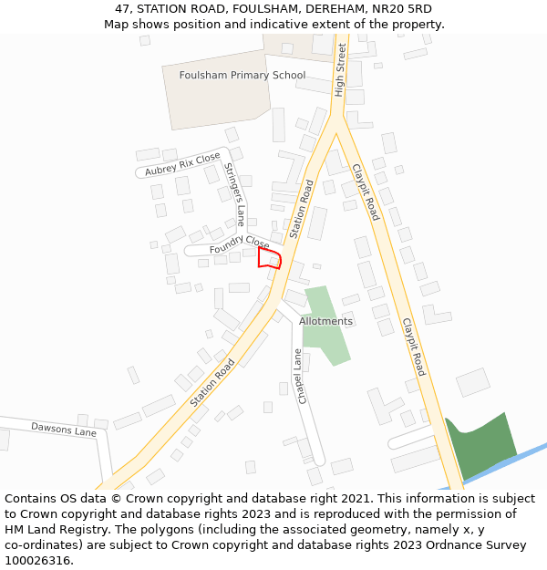 47, STATION ROAD, FOULSHAM, DEREHAM, NR20 5RD: Location map and indicative extent of plot