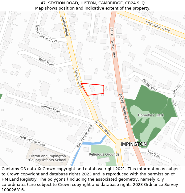 47, STATION ROAD, HISTON, CAMBRIDGE, CB24 9LQ: Location map and indicative extent of plot