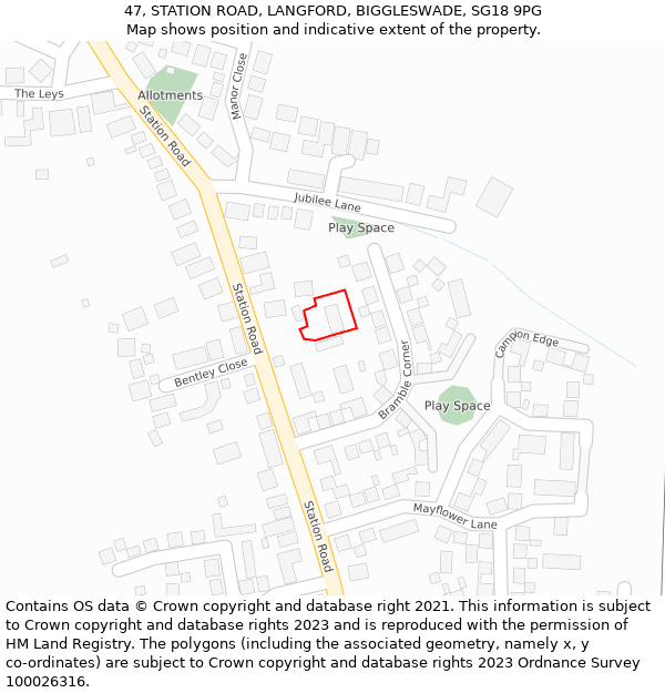 47, STATION ROAD, LANGFORD, BIGGLESWADE, SG18 9PG: Location map and indicative extent of plot