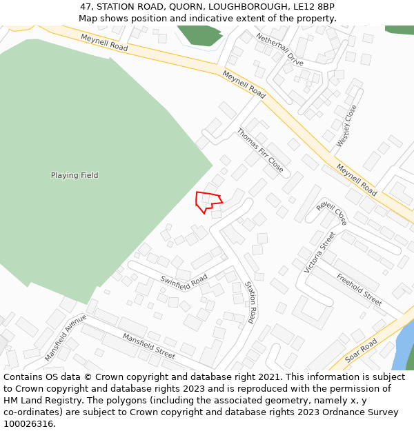 47, STATION ROAD, QUORN, LOUGHBOROUGH, LE12 8BP: Location map and indicative extent of plot