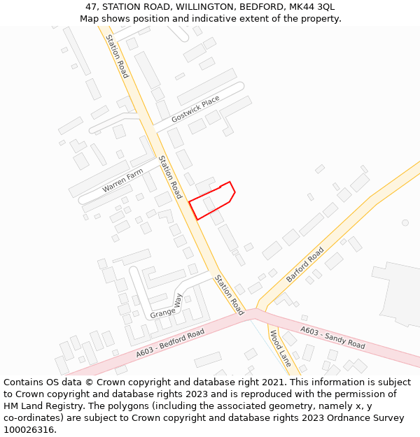 47, STATION ROAD, WILLINGTON, BEDFORD, MK44 3QL: Location map and indicative extent of plot