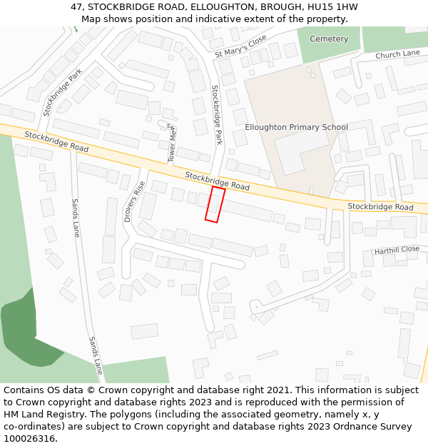 47, STOCKBRIDGE ROAD, ELLOUGHTON, BROUGH, HU15 1HW: Location map and indicative extent of plot