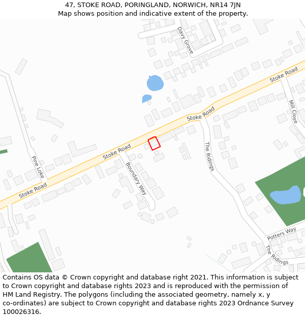 47, STOKE ROAD, PORINGLAND, NORWICH, NR14 7JN: Location map and indicative extent of plot