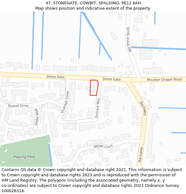 47, STONEGATE, COWBIT, SPALDING, PE12 6AH: Location map and indicative extent of plot