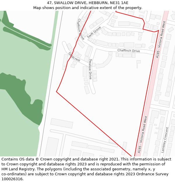 47, SWALLOW DRIVE, HEBBURN, NE31 1AE: Location map and indicative extent of plot