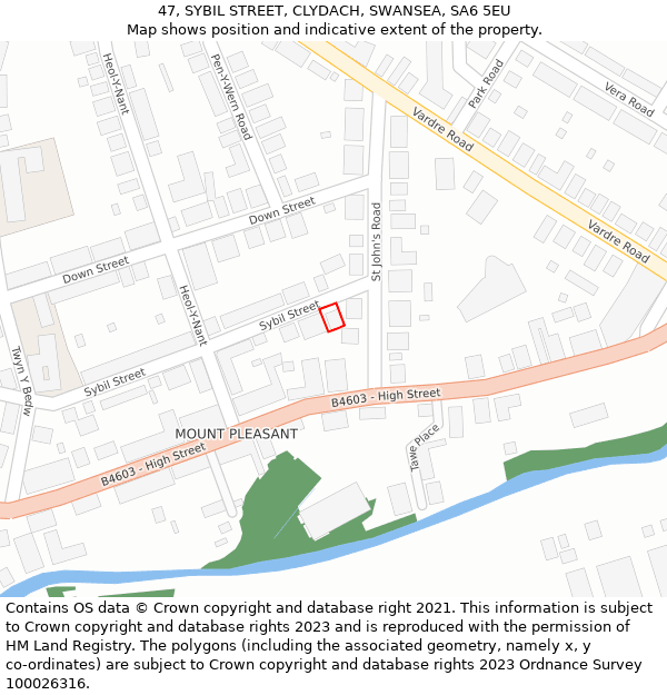 47, SYBIL STREET, CLYDACH, SWANSEA, SA6 5EU: Location map and indicative extent of plot