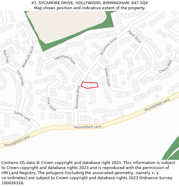 47, SYCAMORE DRIVE, HOLLYWOOD, BIRMINGHAM, B47 5QX: Location map and indicative extent of plot