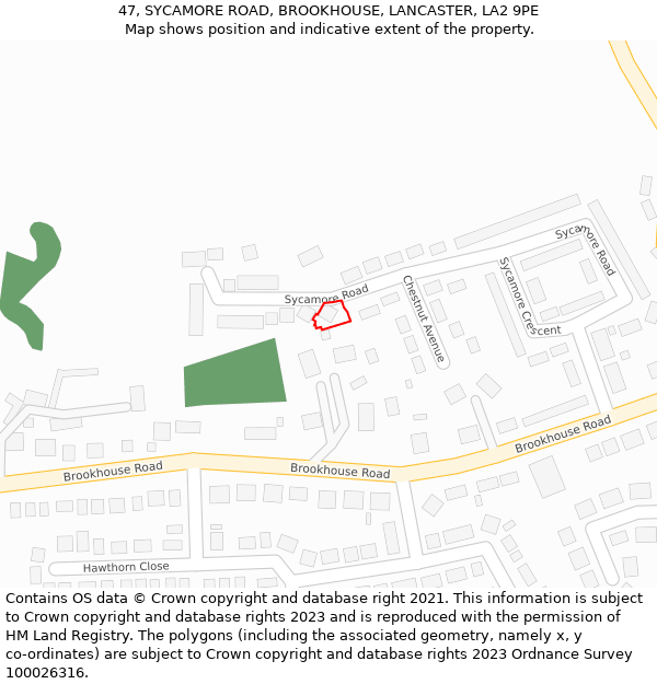 47, SYCAMORE ROAD, BROOKHOUSE, LANCASTER, LA2 9PE: Location map and indicative extent of plot