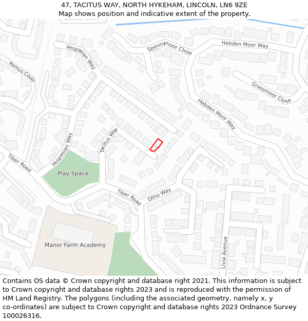 47, TACITUS WAY, NORTH HYKEHAM, LINCOLN, LN6 9ZE: Location map and indicative extent of plot