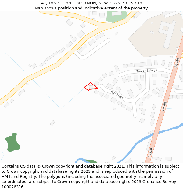 47, TAN Y LLAN, TREGYNON, NEWTOWN, SY16 3HA: Location map and indicative extent of plot