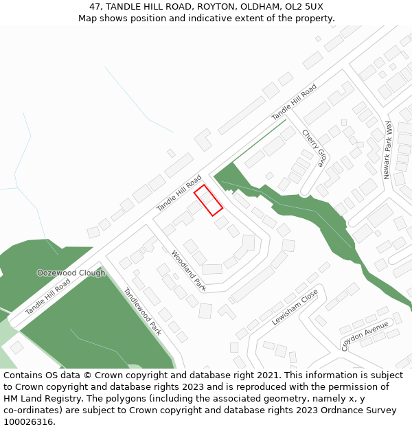 47, TANDLE HILL ROAD, ROYTON, OLDHAM, OL2 5UX: Location map and indicative extent of plot