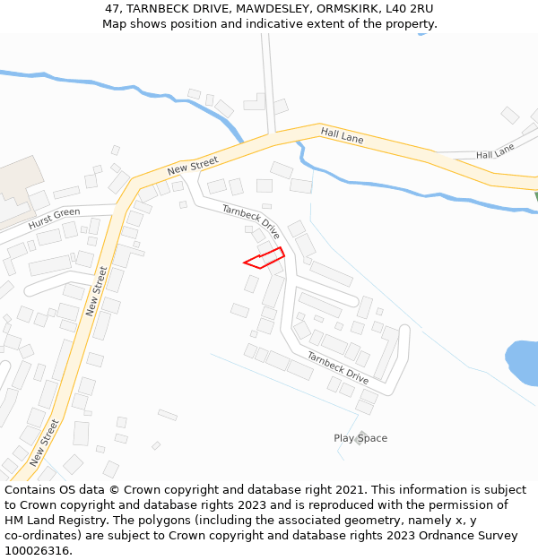 47, TARNBECK DRIVE, MAWDESLEY, ORMSKIRK, L40 2RU: Location map and indicative extent of plot