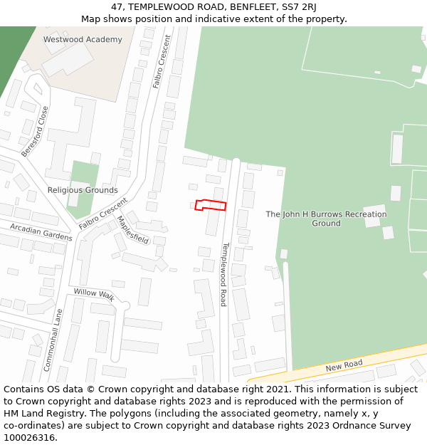 47, TEMPLEWOOD ROAD, BENFLEET, SS7 2RJ: Location map and indicative extent of plot