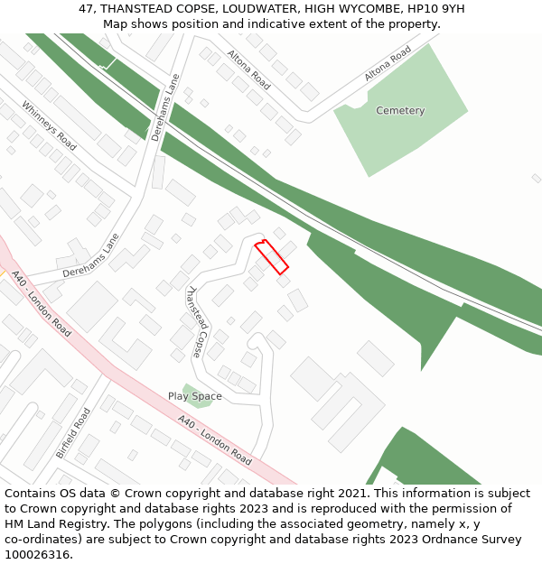 47, THANSTEAD COPSE, LOUDWATER, HIGH WYCOMBE, HP10 9YH: Location map and indicative extent of plot