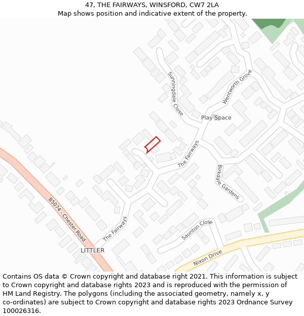 47, THE FAIRWAYS, WINSFORD, CW7 2LA: Location map and indicative extent of plot