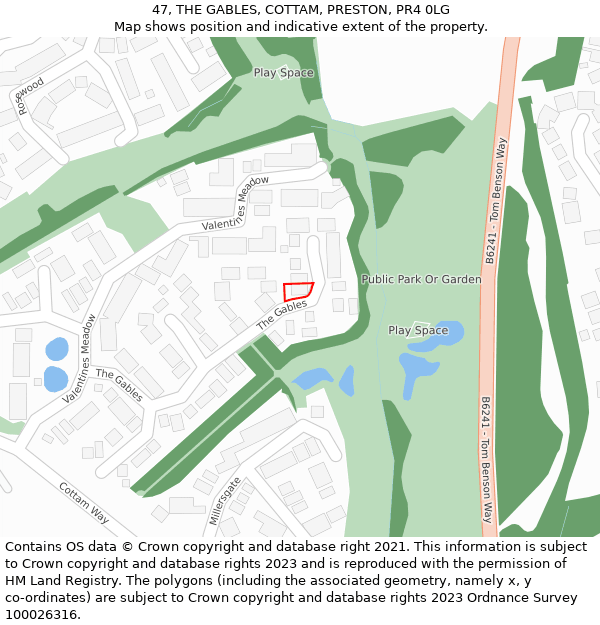 47, THE GABLES, COTTAM, PRESTON, PR4 0LG: Location map and indicative extent of plot