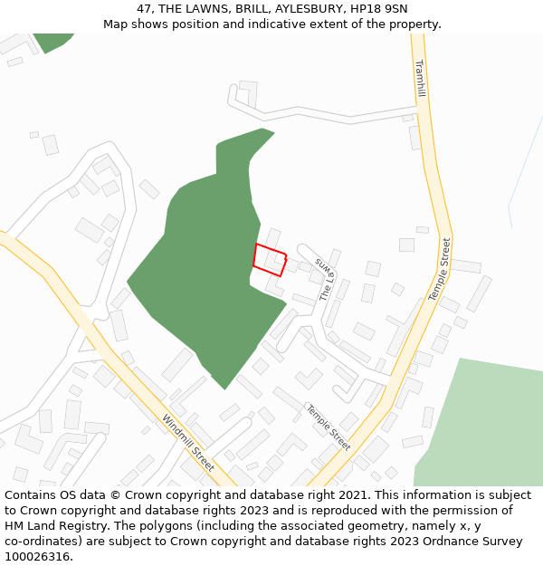 47, THE LAWNS, BRILL, AYLESBURY, HP18 9SN: Location map and indicative extent of plot