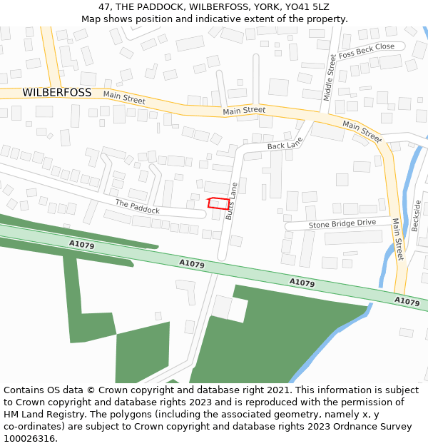 47, THE PADDOCK, WILBERFOSS, YORK, YO41 5LZ: Location map and indicative extent of plot