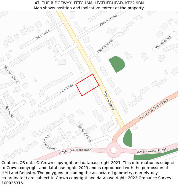 47, THE RIDGEWAY, FETCHAM, LEATHERHEAD, KT22 9BN: Location map and indicative extent of plot