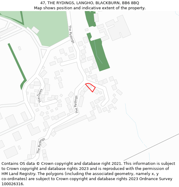 47, THE RYDINGS, LANGHO, BLACKBURN, BB6 8BQ: Location map and indicative extent of plot